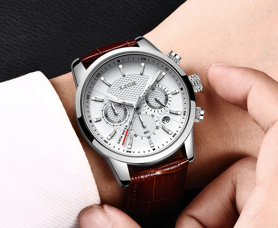 LIGE Luxury Men's Leather Sport Watch with Chronograph - Smarsty