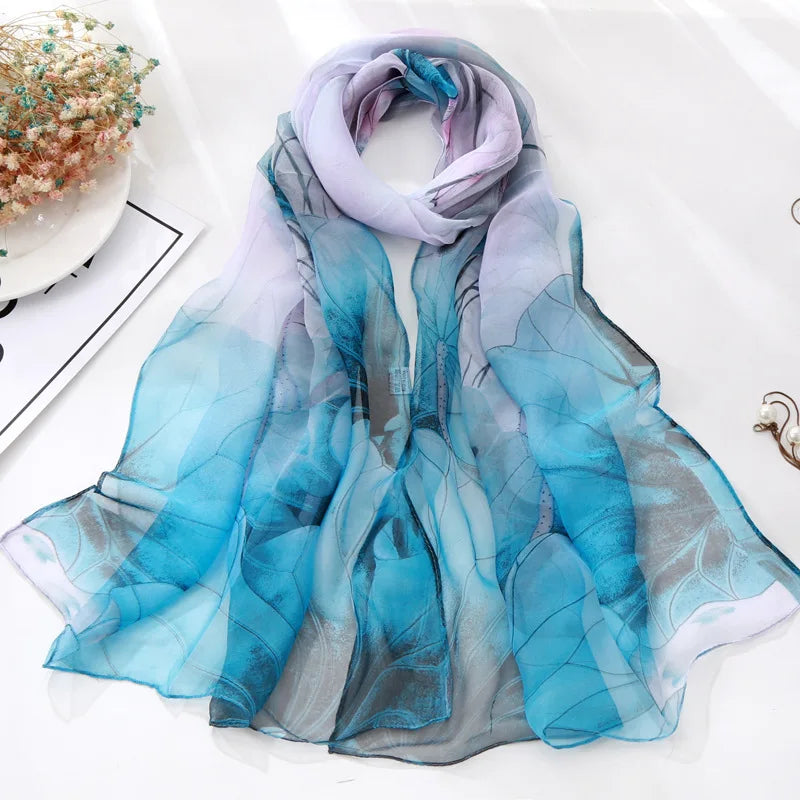 Women Silk Floral Scarf Long Sunscreen Beach Wrap - Smarsty