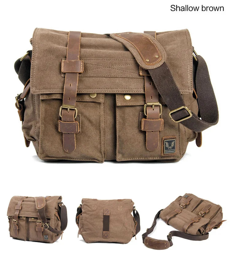 Muchuan Canvas Leather Messenger Bag For Men Laptop Case - Smarsty