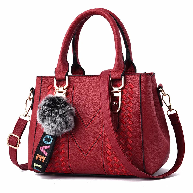 Embroidered Leather Messenger Bag for Women With Fur Accent - Smarsty
