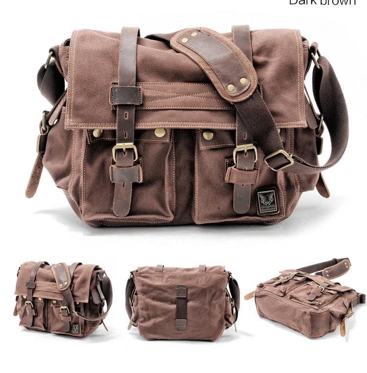 Muchuan Canvas Leather Messenger Bag For Men Laptop Case - Smarsty