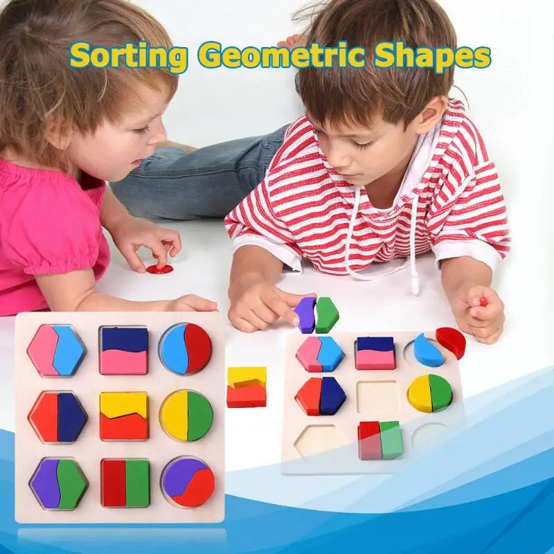 Wooden Geometric Shapes Montessori Puzzle Sorting Math Bricks Preschool Learning Educational Game Baby Toddler Toys for Children by Smarsty