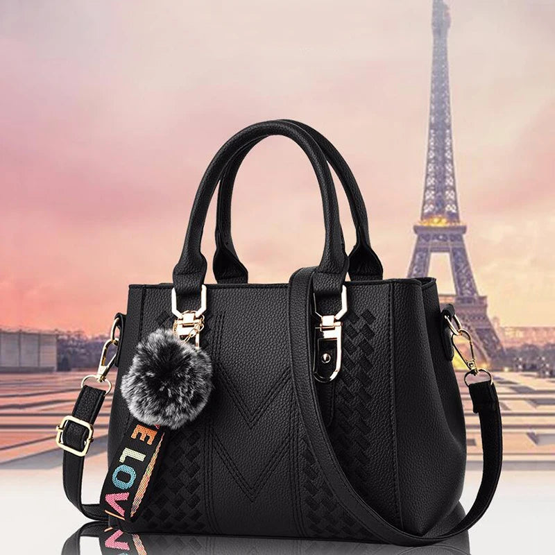 Embroidered Leather Messenger Bag for Women With Fur Accent - Smarsty