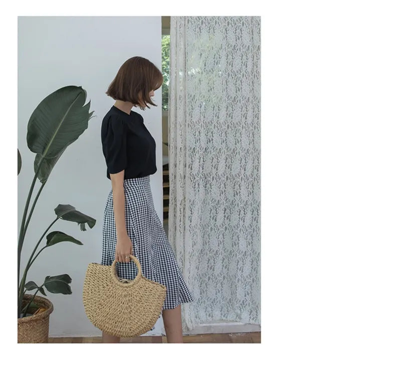 Summer Handmade Straw Bag for Women Beach Tote Moon Shaped - Smarsty