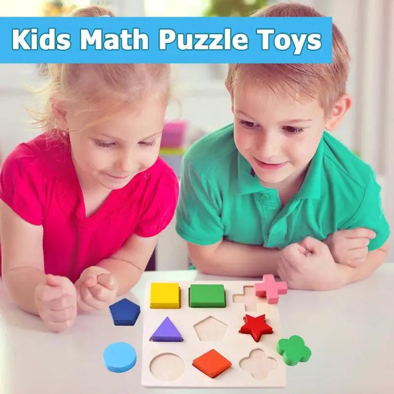 Wooden Geometric Shapes Montessori Puzzle Sorting Math Bricks Preschool Learning Educational Game Baby Toddler Toys for Children by Smarsty