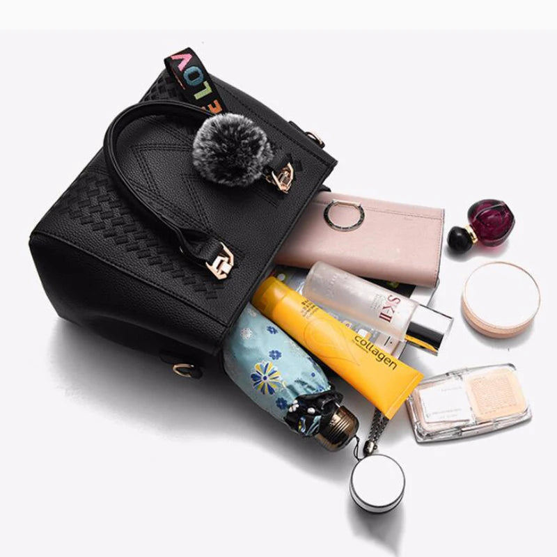 Embroidered Leather Messenger Bag for Women With Fur Accent - Smarsty