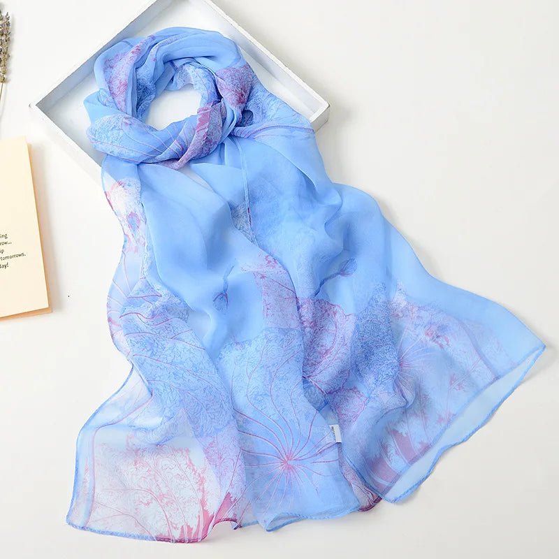 Women Silk Floral Scarf Long Sunscreen Beach Wrap - Smarsty