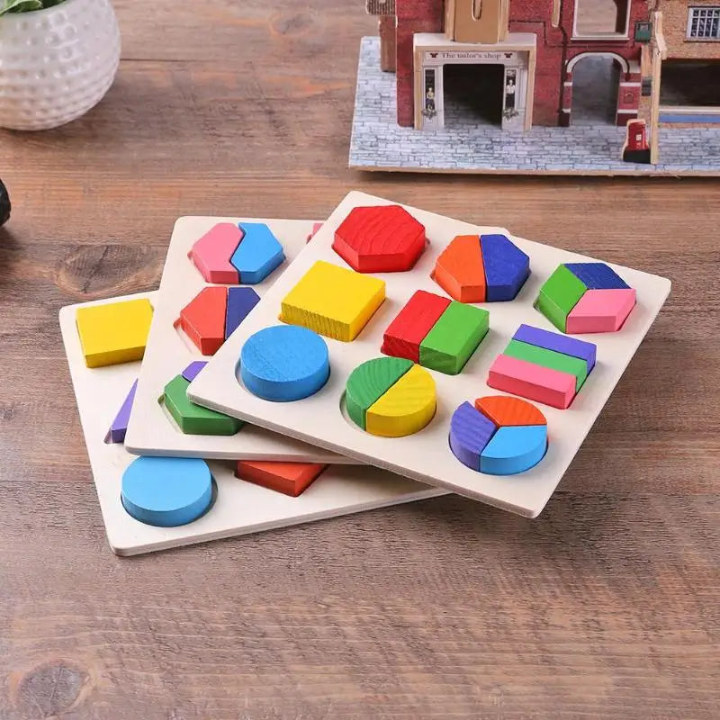 Wooden Geometric Shapes Montessori Puzzle Sorting Math Bricks Preschool Learning Educational Game Baby Toddler Toys for Children by Smarsty