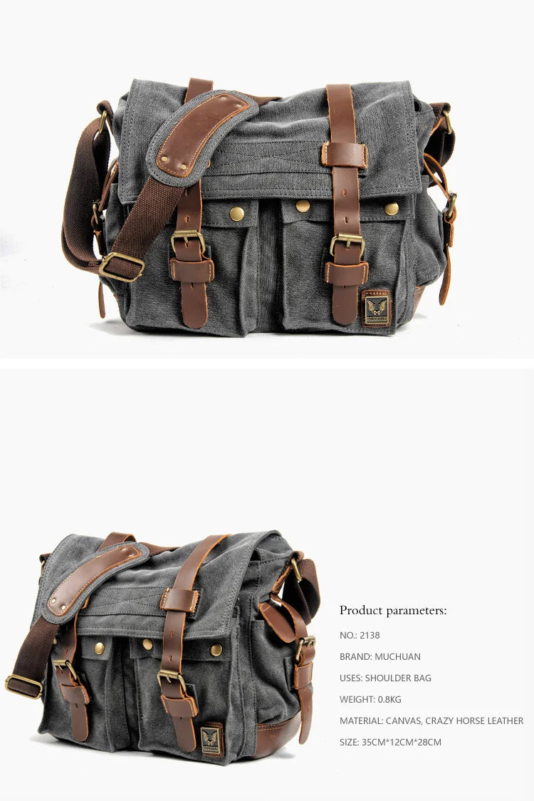 Muchuan Canvas Leather Messenger Bag For Men Laptop Case - Smarsty