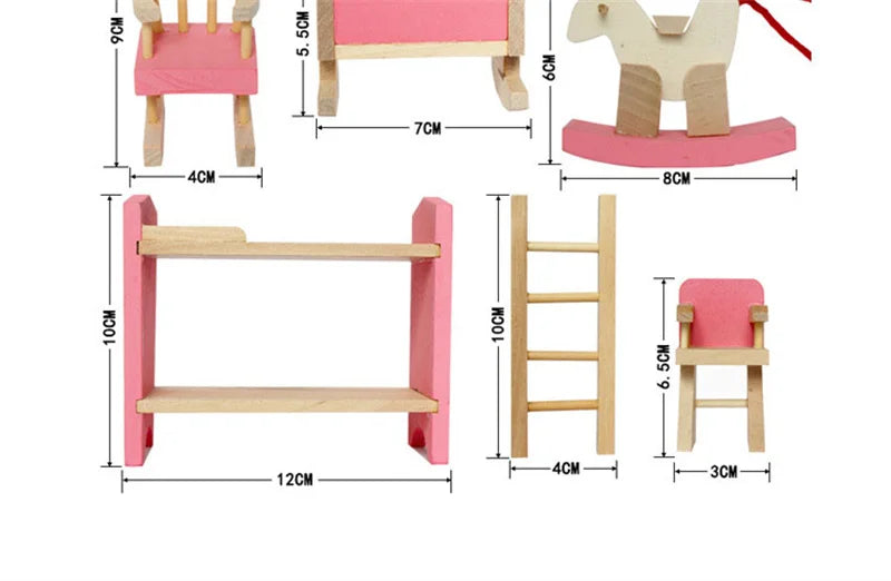 Wooden Dollhouse Furniture Miniature Toy For Dolls Kids Children House Play Toy Mini Furniture Sets Doll Toys Boys Girls Gifts