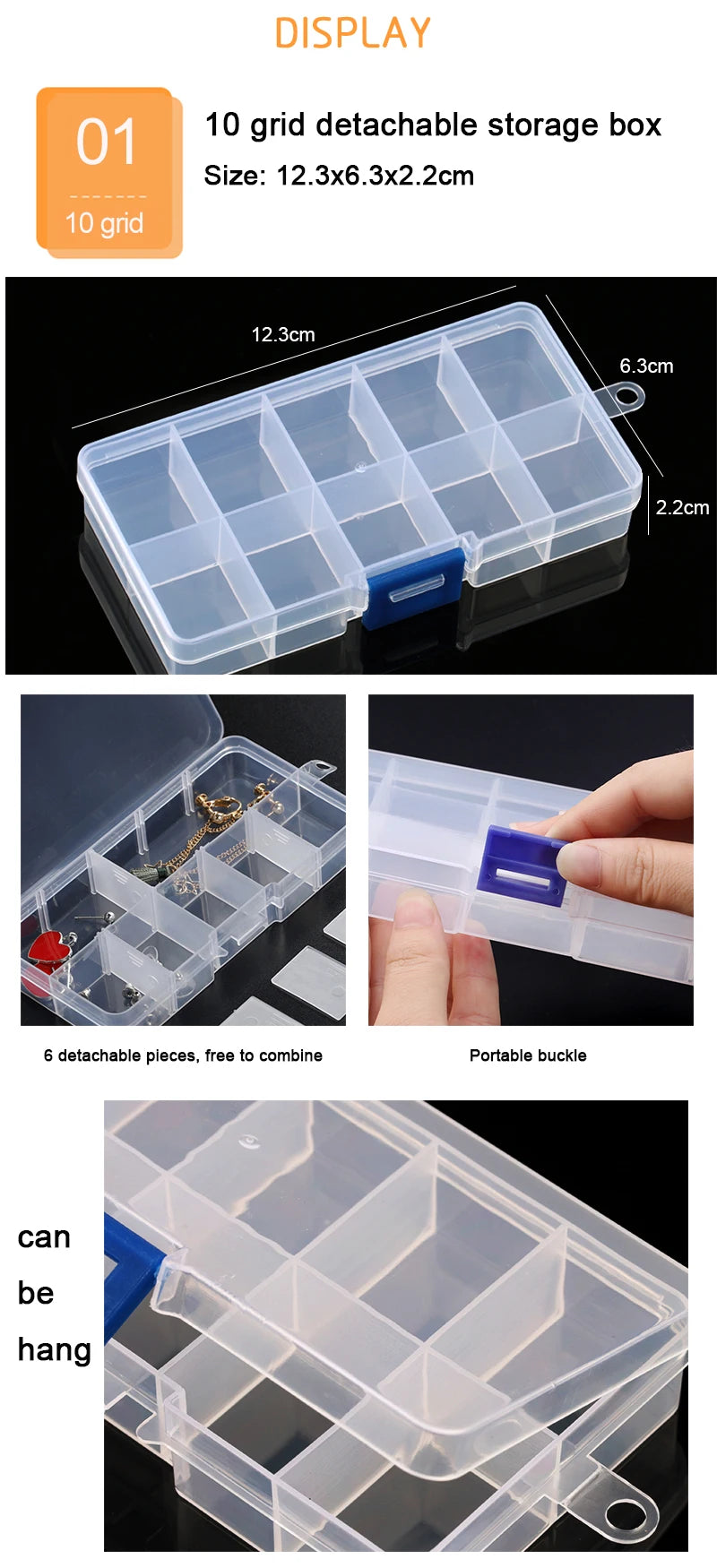 Adjustable Plastic Jewelry Storage Box with 10 Compartment Slots - Smarsty