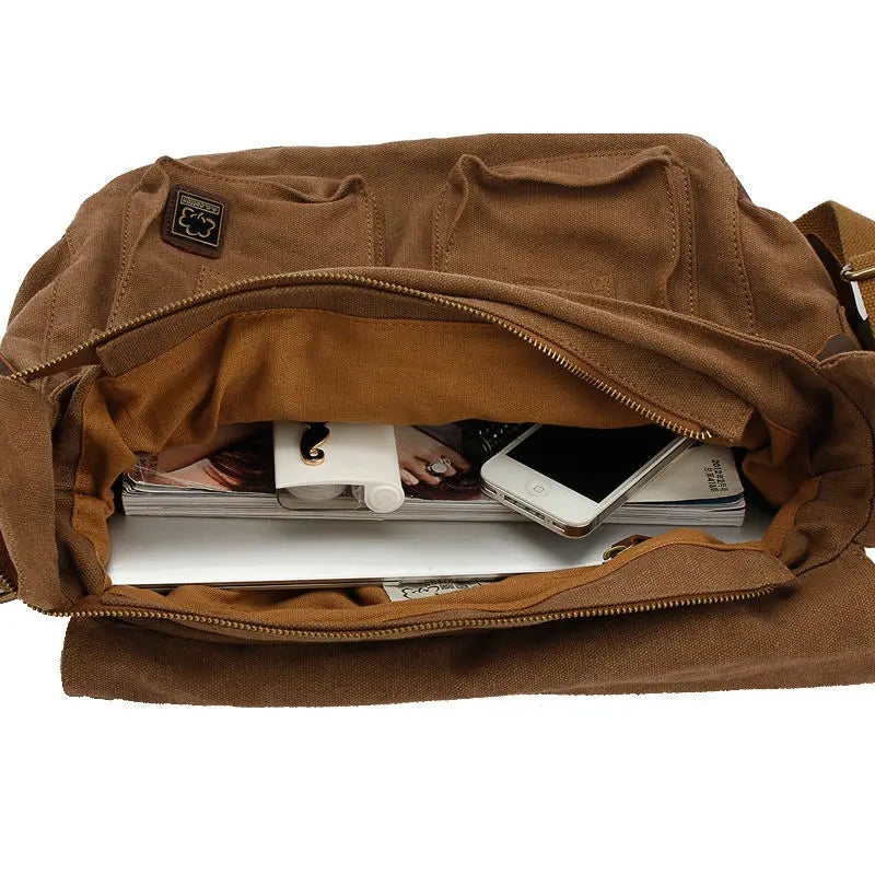 Vintage Leather Canvas Messenger Bag Unisex Crossbody - Smarsty