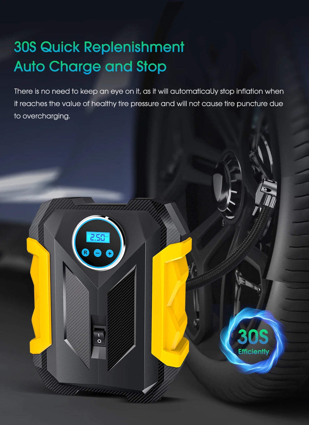 Portable Car Tire Inflator with LED Light and Digital Gauge - Smarsty