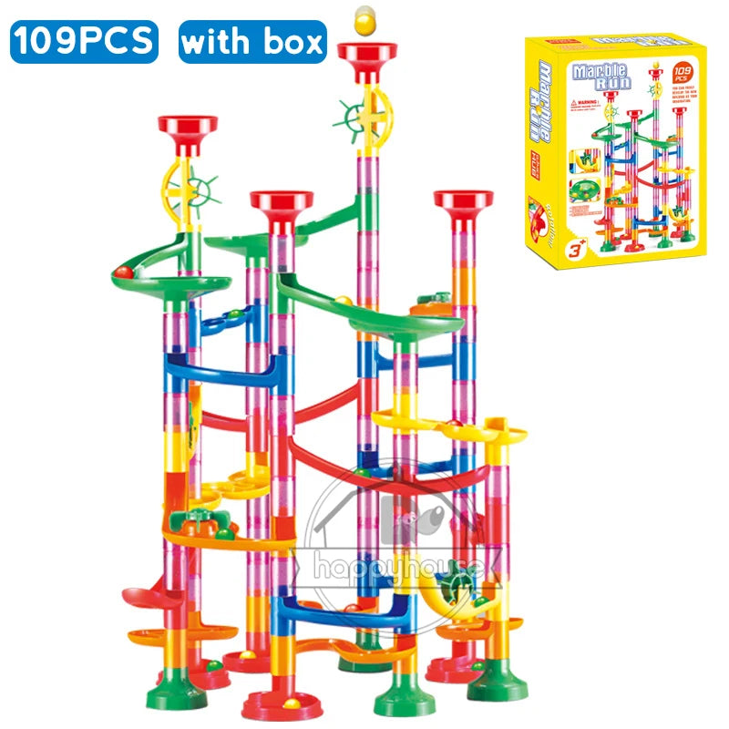 Marble Run Race Track Building Blocks Kids 3D Maze Ball Roll Toy DIY Marble Run Race Coaster Set 80/105/109/133pc Christmas Gift - Smarsty