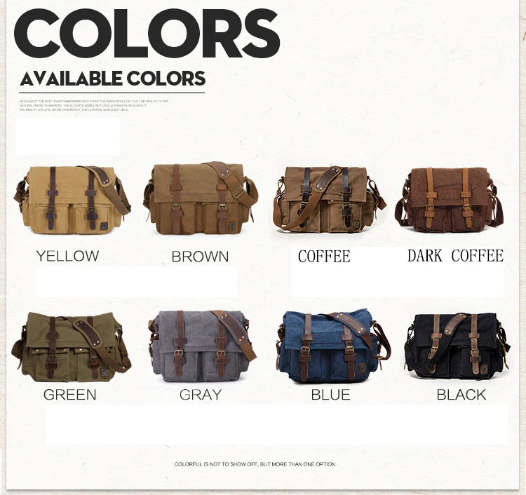 Vintage Leather Canvas Messenger Bag Unisex Crossbody - Smarsty