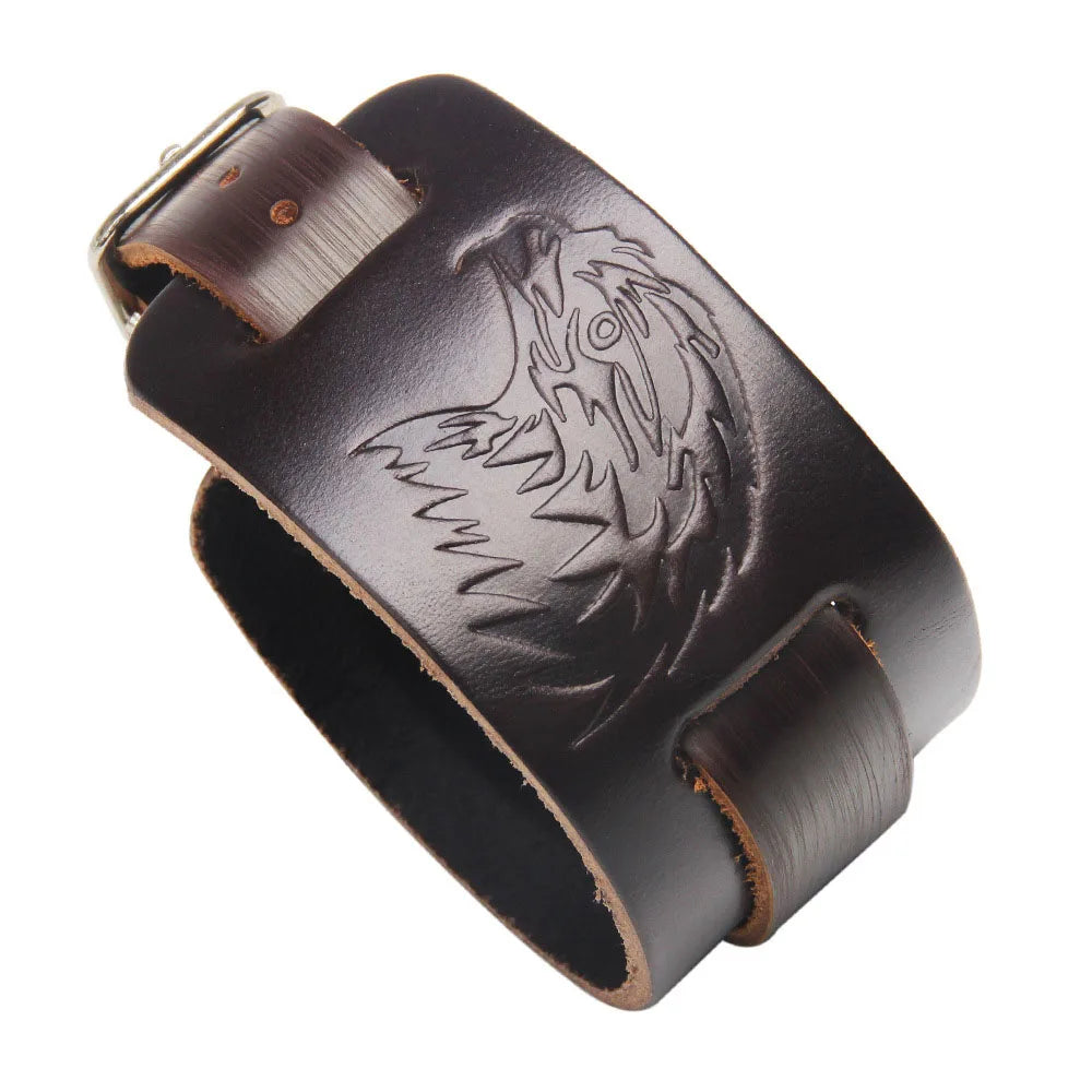 Men's Genuine Leather Bracelet Adjustable Vintage Punk Style - Smarsty