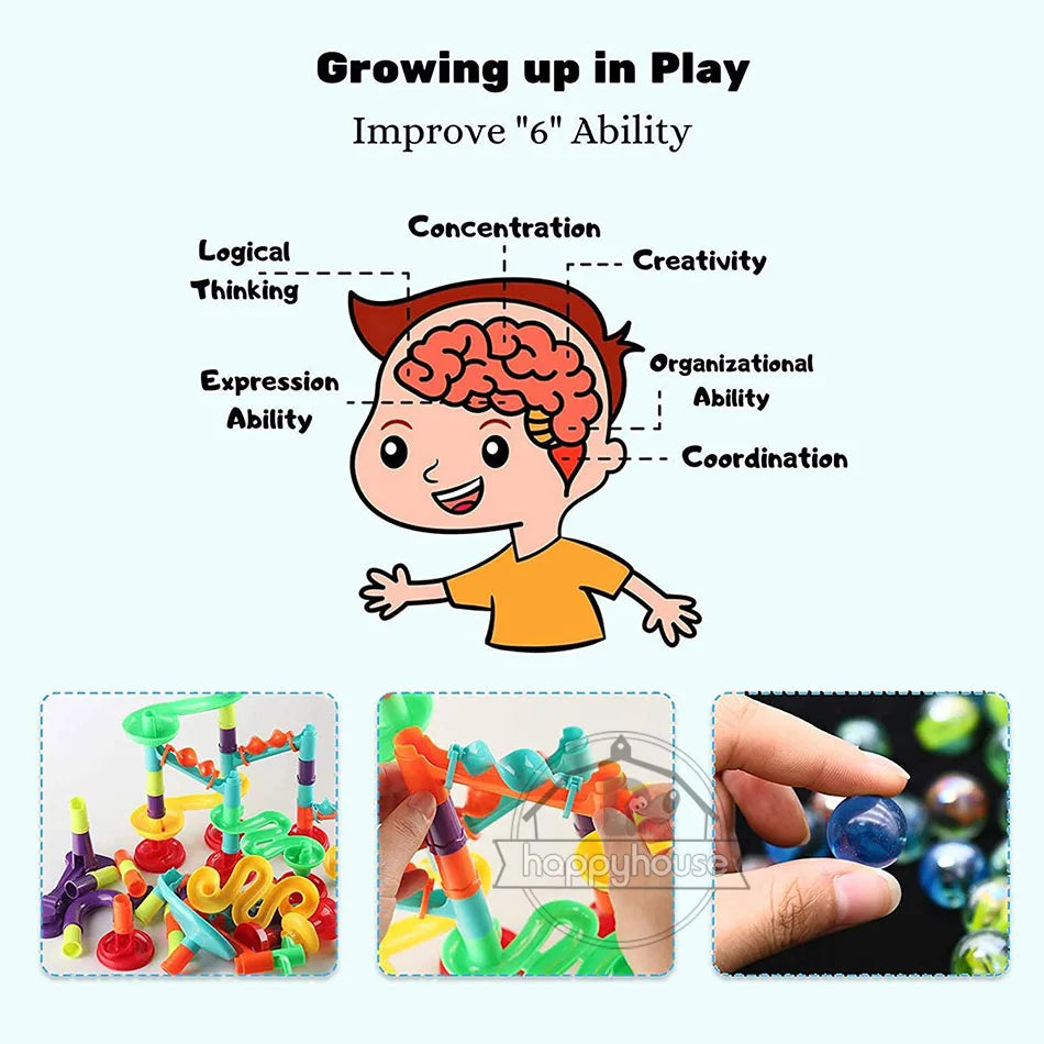 Marble Run Race Track Building Blocks Kids 3D Maze Ball Roll Toy DIY Marble Run Race Coaster Set 80/105/109/133pc Christmas Gift - Smarsty