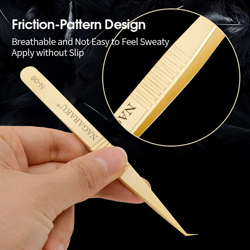 NAGARAKU Stainless Steel Eyelash Extension Tweezers Precision Grip - Smarsty