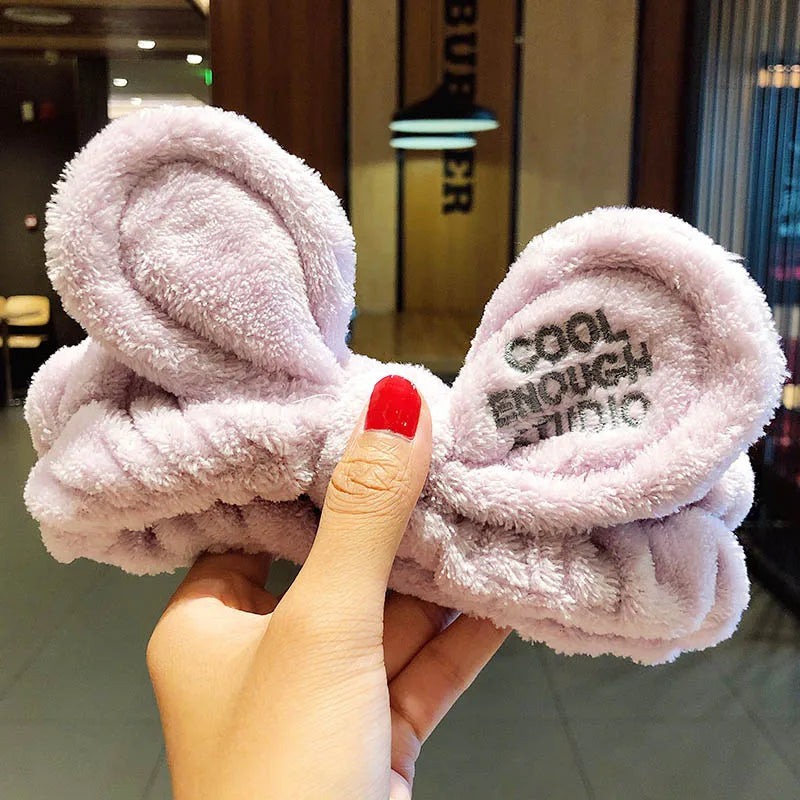 Soft Coral Fleece Bow Headband Warm Hair Holder Turban - Smarsty