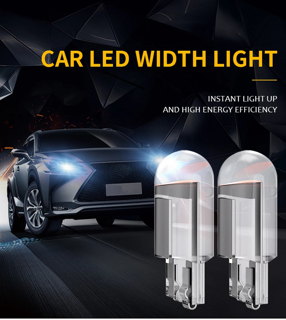 10X New W5W LED T10 Car Lights COB Glass Interior Parts Bulbs White ice blue Yellow Auto License Plate Lamp Dome Read Light 12V - Smarsty