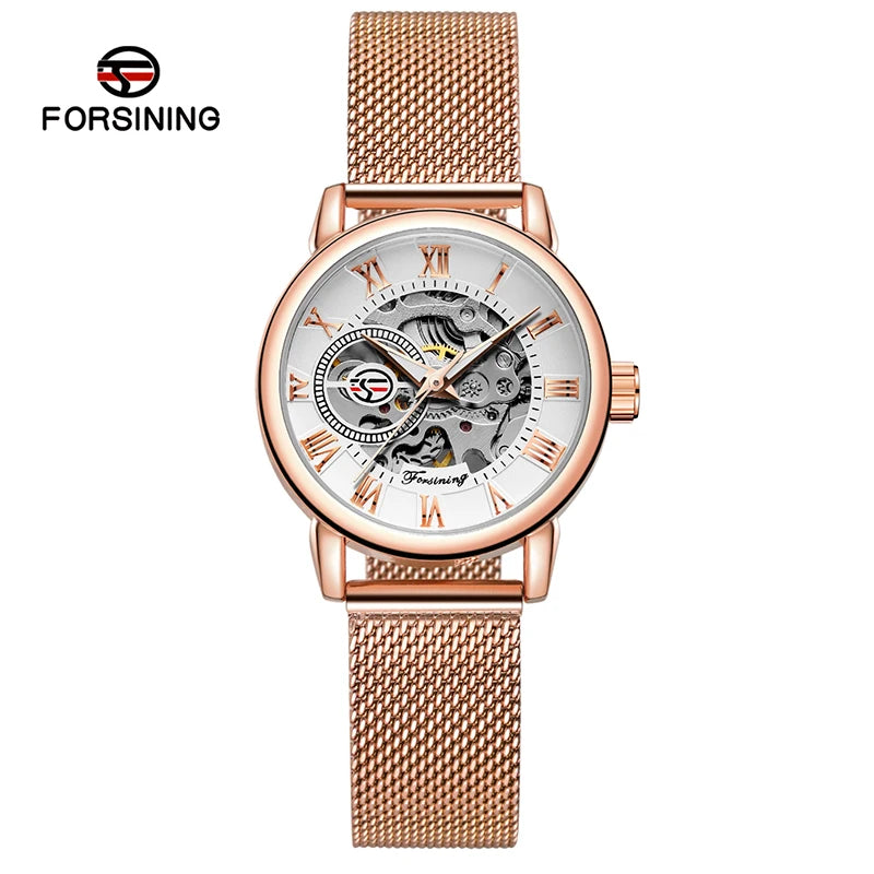 Fashionable Women's Mechanical Automatic Watch with Mesh Strap - Smarsty