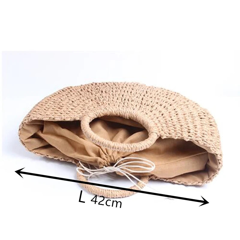 Summer Handmade Straw Bag for Women Beach Tote Moon Shaped - Smarsty