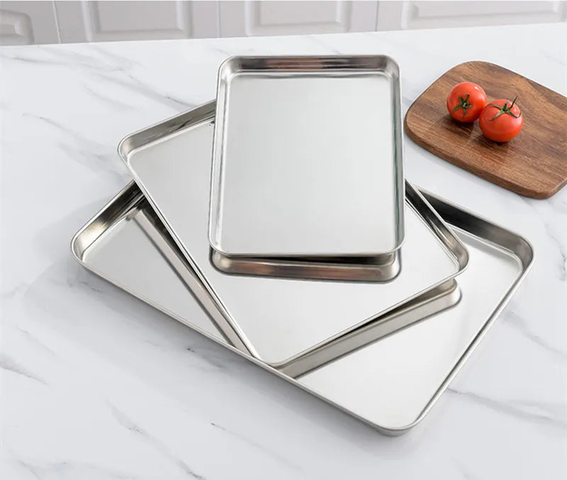 Rectangle Steamed Sausage Noodles Storage Trays Stainless Steel Fruit Dish Restaurant Hotel Kitchen Pastry Food Baking Plates by Smarsty