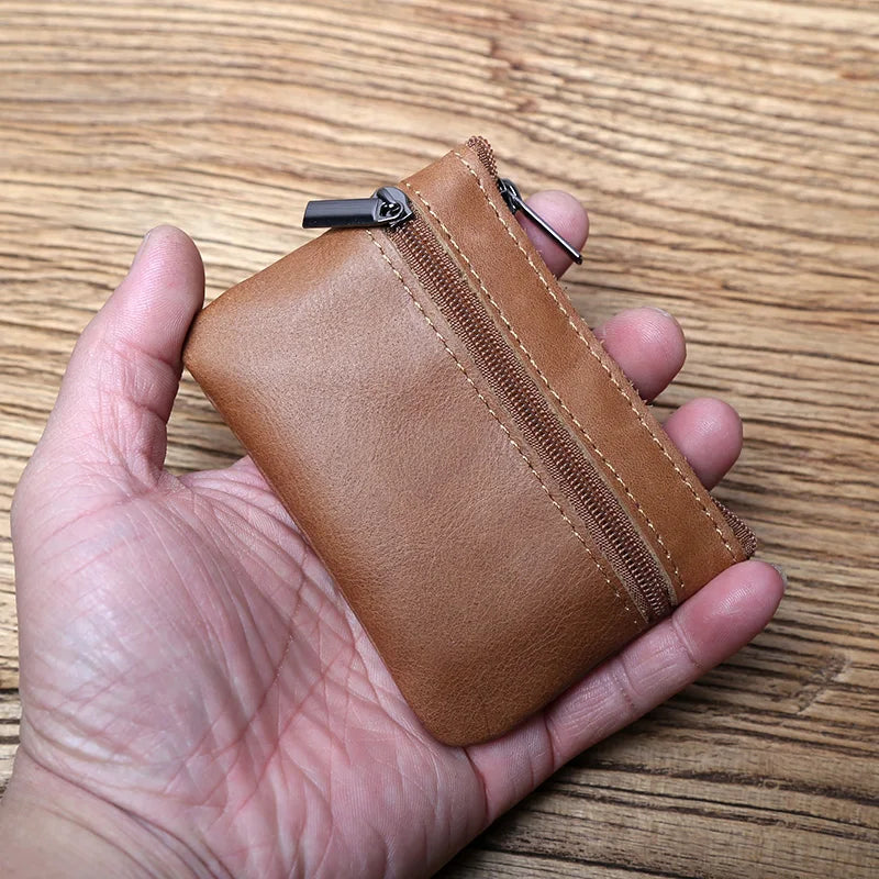 Genuine Leather Mini Coin Purse for MenTop Layer Cowhide Wallet Women Zipper Vintage Card Bag Short Lady Wallet Key Case NZPJ