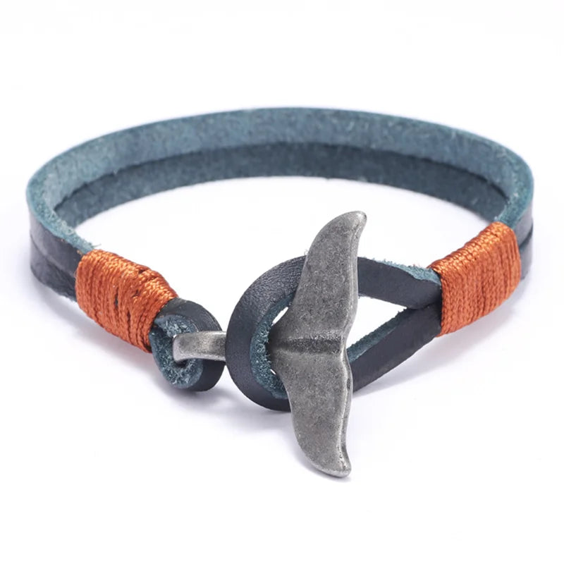 Vintage Leather Whale Tail Bracelet Beach Jewelry for Men Women - Smarsty