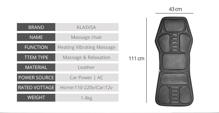 KLASVSA Electric Back Massager Cushion for Pain Relief - Smarsty