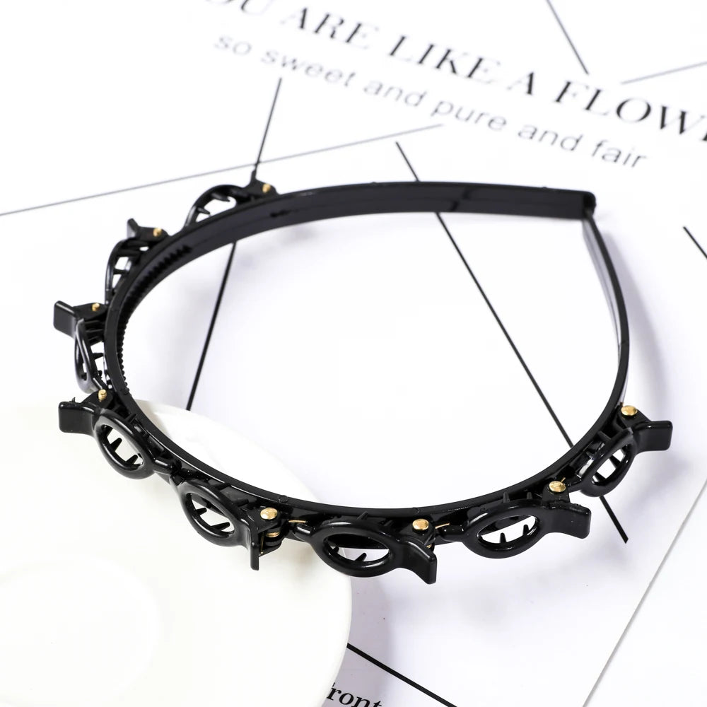 Double Layer Braided Headband With Pearl Accent Comfortable - Smarsty