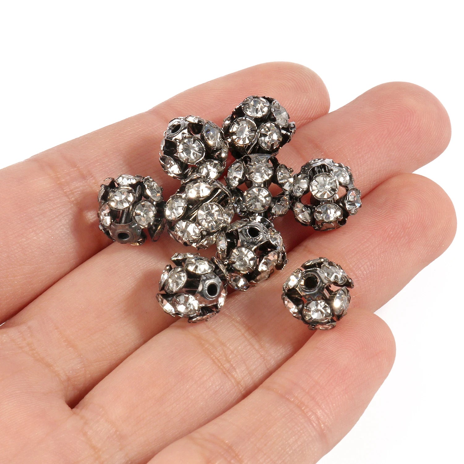 50pcs AB Color Metal Crystal Rhinestone Beads for Jewelry Making - Smarsty