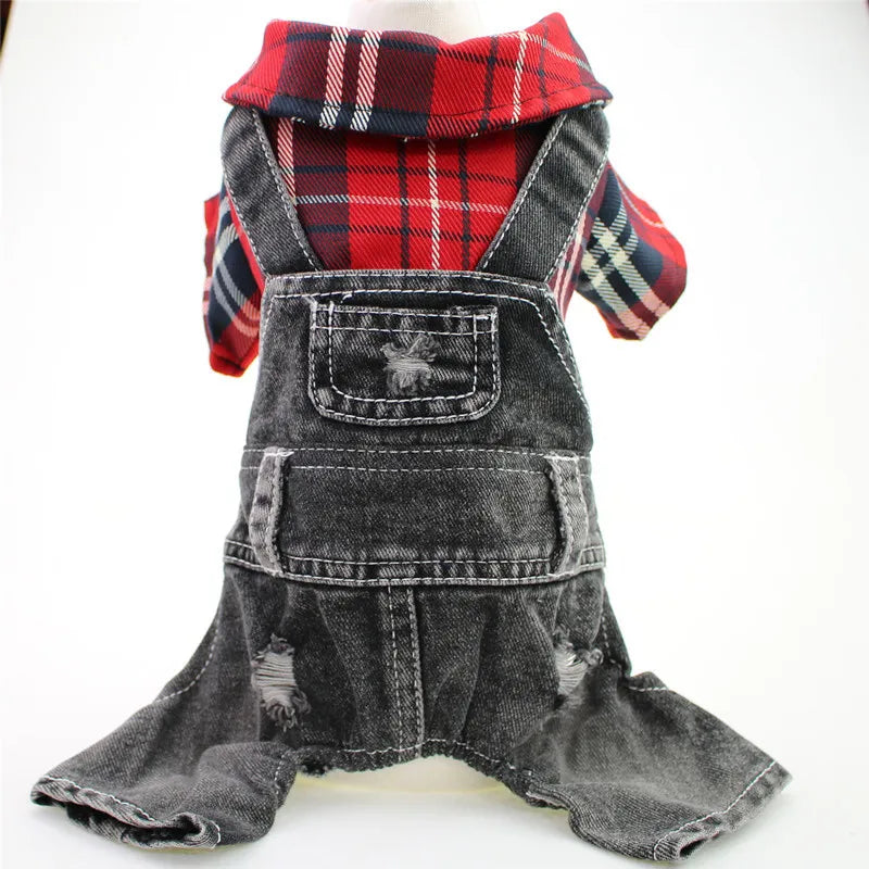 Denim Plaid Jumpsuit Hoodie for Dogs and Cats - Smarsty
