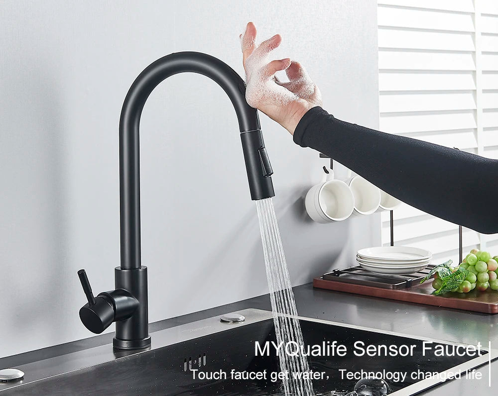 Pull Out Sensor Black Kitchen Faucet With Touch Control - Smarsty