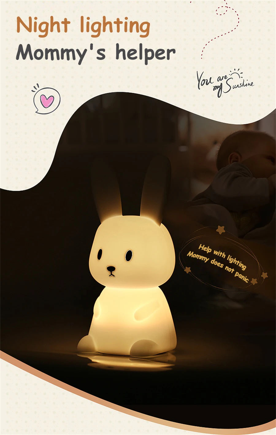 Cute Rabbit LED Night Light for Kids Bedroom - Smarsty