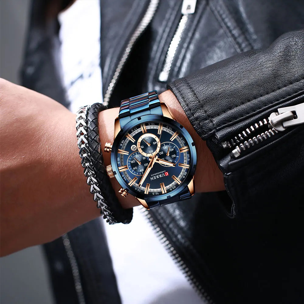 Curren Men's Waterproof Business Watch with Blue Dial - Smarsty