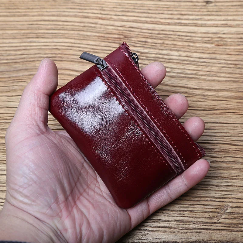 Genuine Leather Mini Coin Purse for MenTop Layer Cowhide Wallet Women Zipper Vintage Card Bag Short Lady Wallet Key Case NZPJ