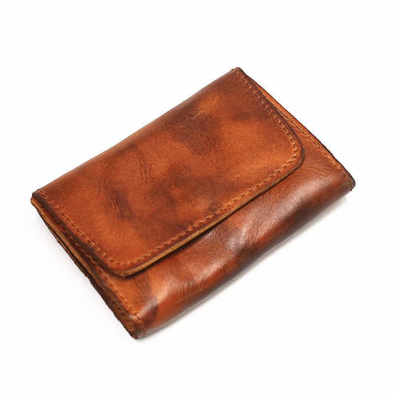 Genuine Leather Wallet for Men Women Brand Vintage Handmade Short Small Men's Wallets Card Holder Original Leather Coin Purse - Smarsty