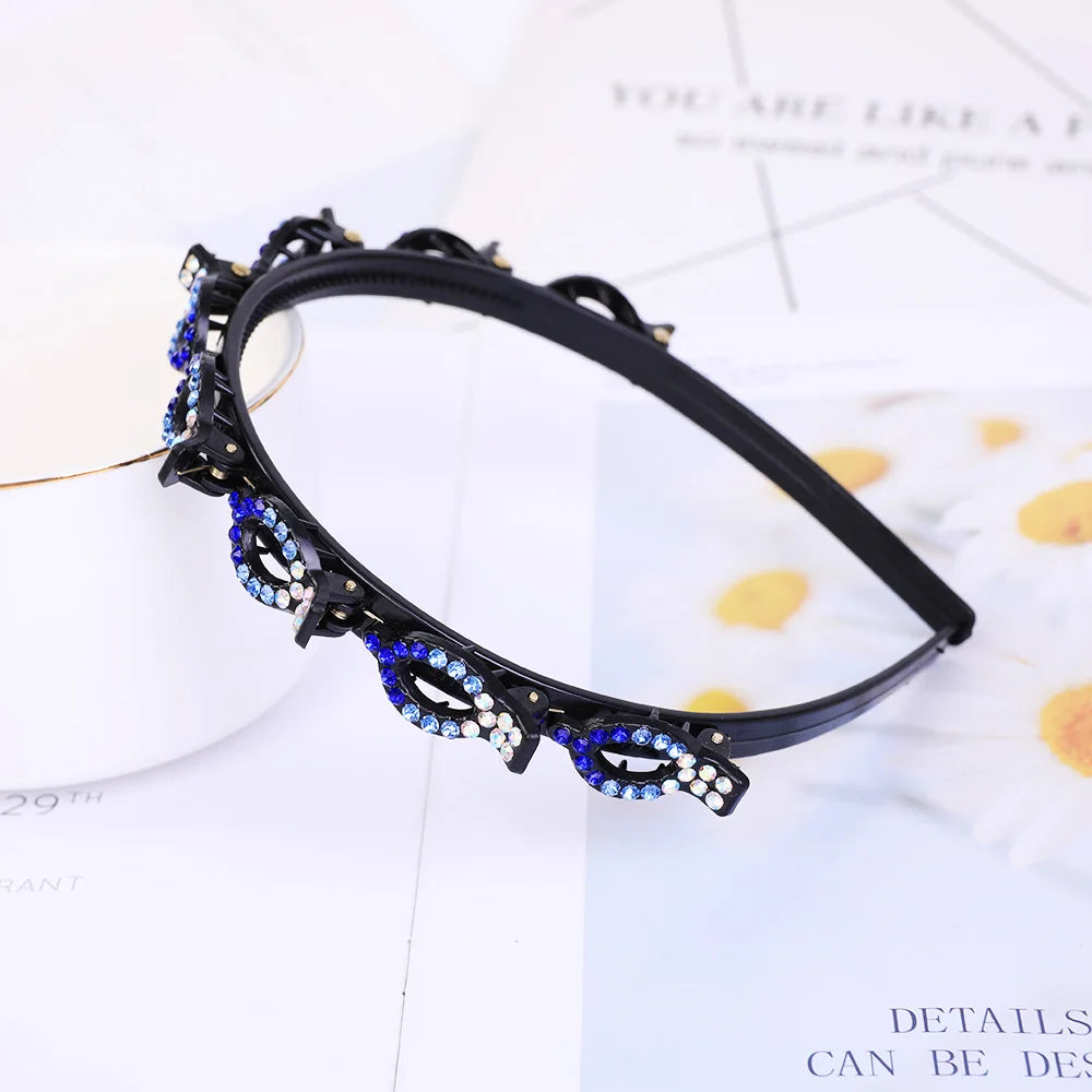 Double Layer Braided Headband With Pearl Accent Comfortable - Smarsty