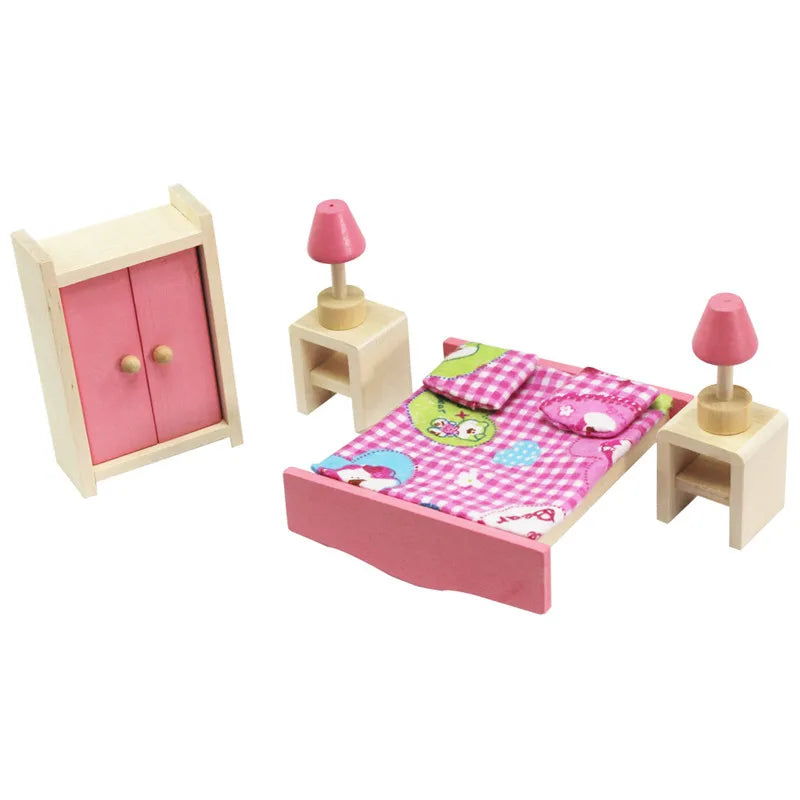 Wooden Dollhouse Furniture Miniature Toy For Dolls Kids Children House Play Toy Mini Furniture Sets Doll Toys Boys Girls Gifts
