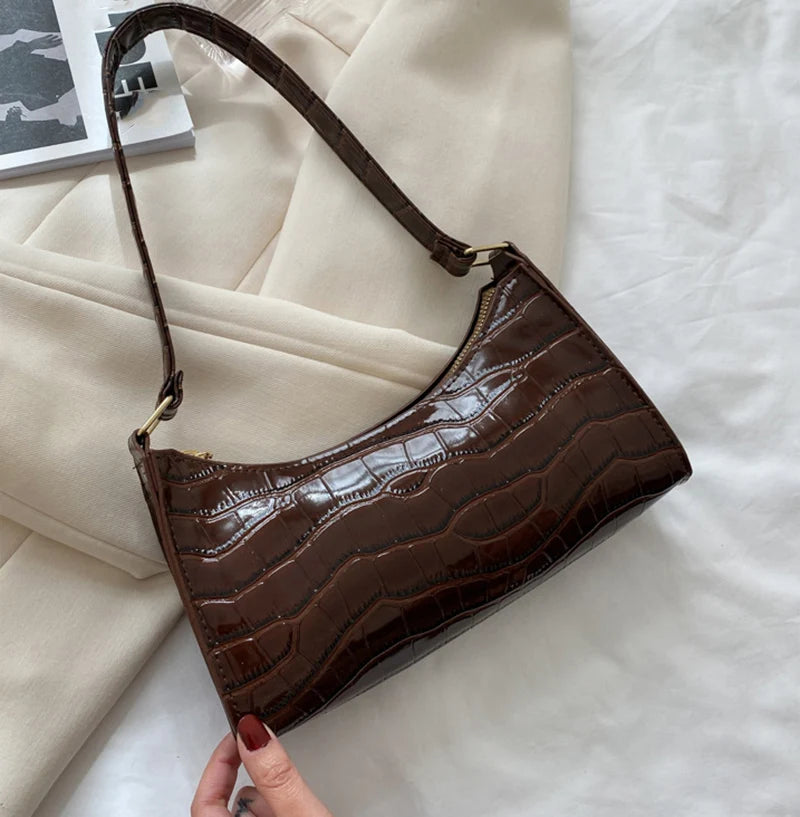 PU Leather Alligator Pattern Women Slim Shoulder Bag Purse - Smarsty