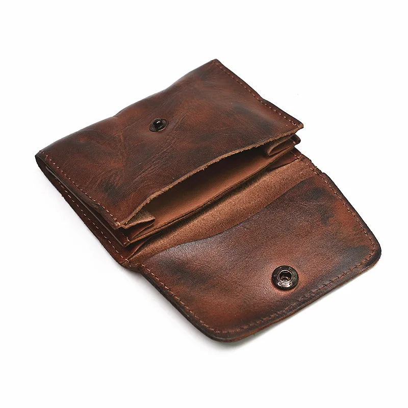 Genuine Leather Wallet for Men Women Brand Vintage Handmade Short Small Men's Wallets Card Holder Original Leather Coin Purse - Smarsty