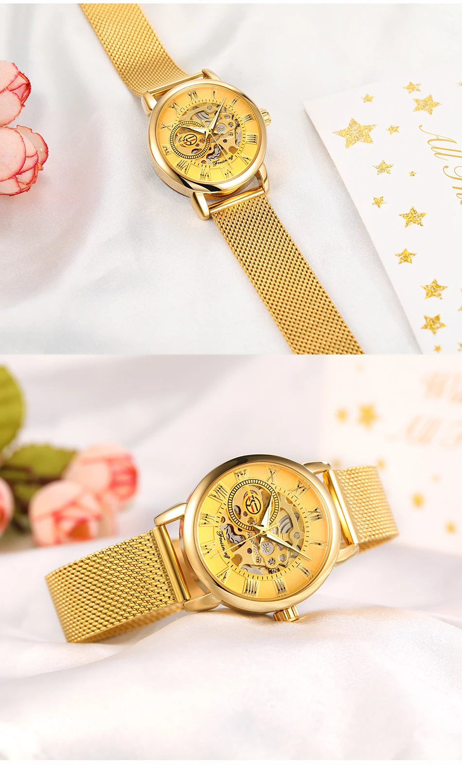 Fashionable Women's Mechanical Automatic Watch with Mesh Strap - Smarsty