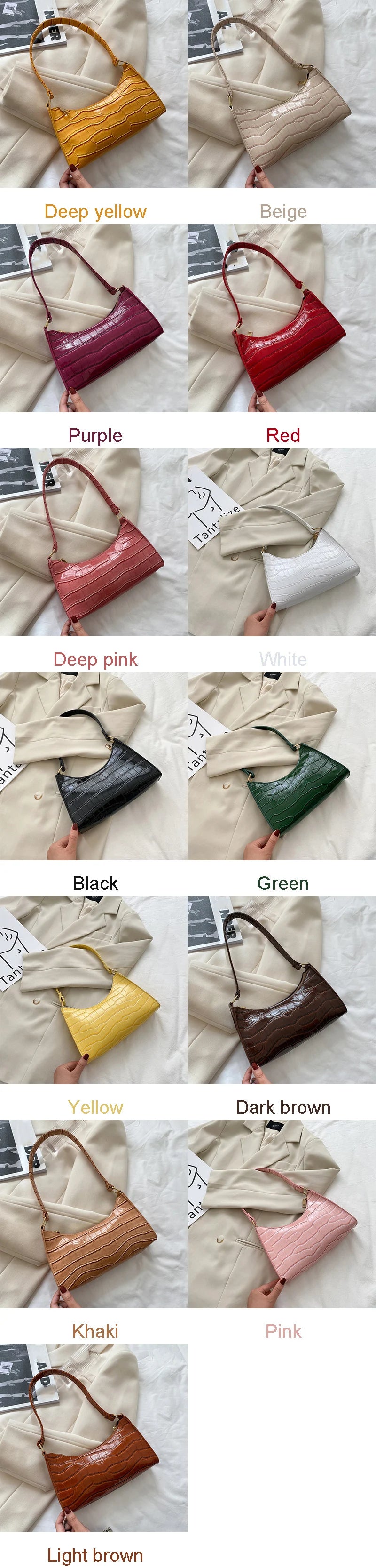 PU Leather Alligator Pattern Women Slim Shoulder Bag Purse - Smarsty