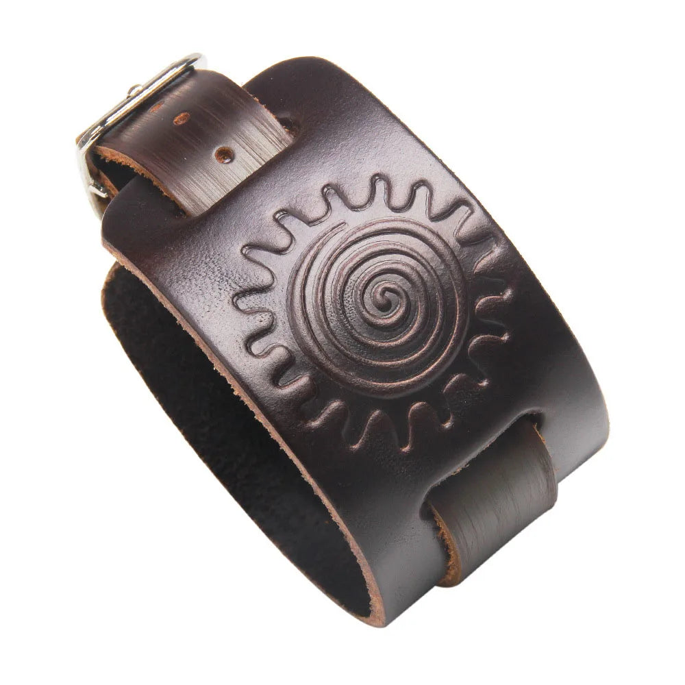 Men's Genuine Leather Bracelet Adjustable Vintage Punk Style - Smarsty