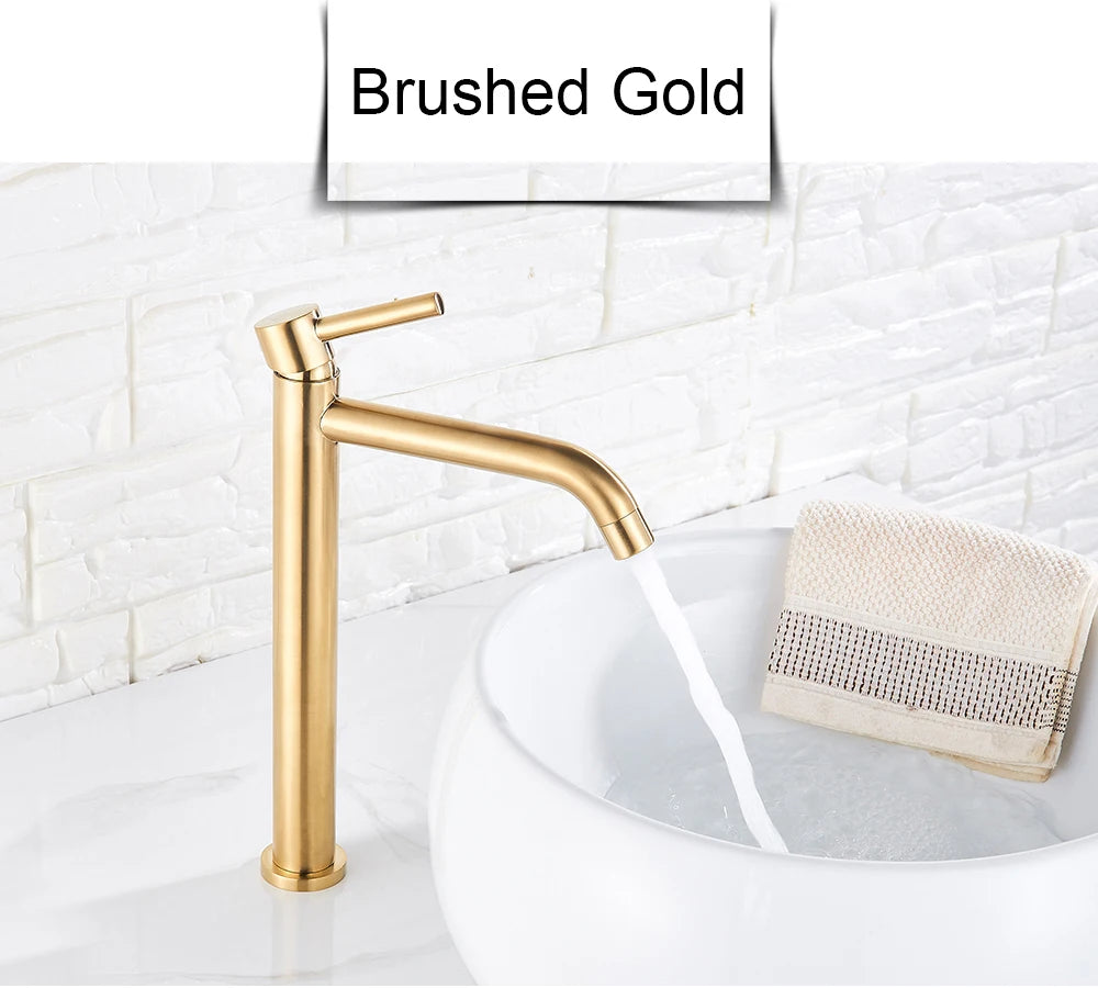 Brushed Gold Bathroom Faucet Hot Cold Water Mixer - Smarsty