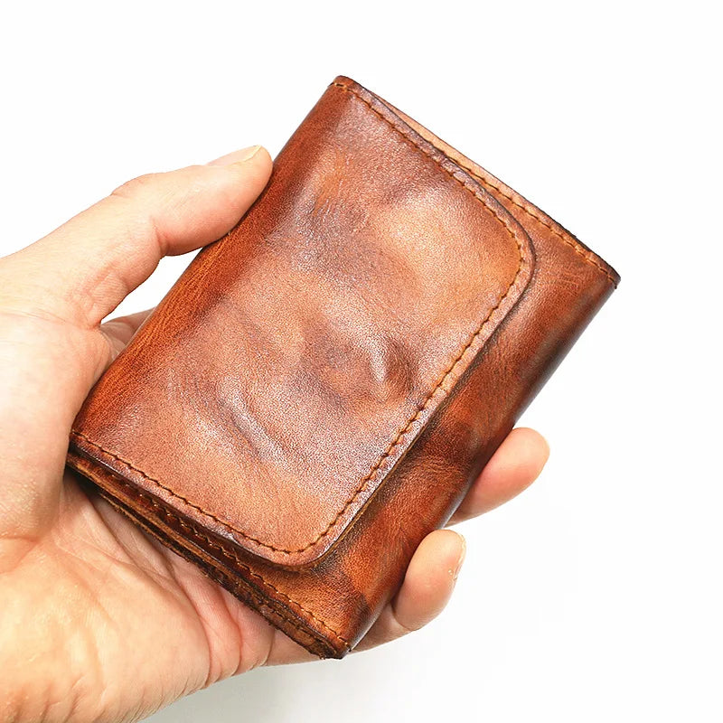 Genuine Leather Wallet for Men Women Brand Vintage Handmade Short Small Men's Wallets Card Holder Original Leather Coin Purse - Smarsty
