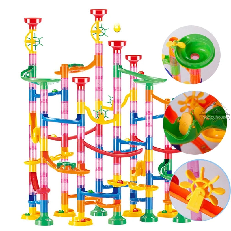 Marble Run Race Track Building Blocks Kids 3D Maze Ball Roll Toy DIY Marble Run Race Coaster Set 80/105/109/133pc Christmas Gift - Smarsty