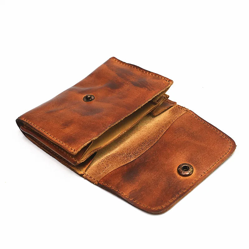 Genuine Leather Wallet for Men Women Brand Vintage Handmade Short Small Men's Wallets Card Holder Original Leather Coin Purse - Smarsty