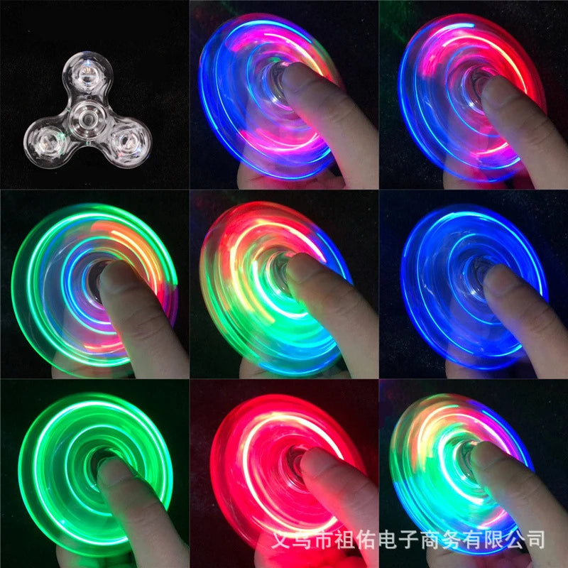 Crystal Luminous LED light Fidget Spinner Hand Top Spinners Glow in Dark EDC Stress Relief Toys Kinetic Gyroscope for Children by Smarsty